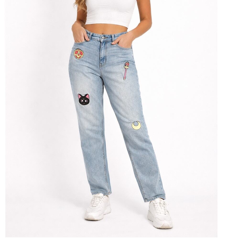 Hot Topic Sailor Moon Jeans Embroidered Icons Mom Jeans Size 5